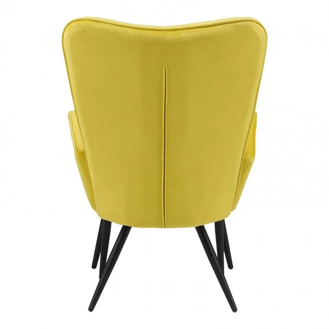 Armchair with footstool Dorita pakoworld velvet yellow-leg black metal 68.5x76x103cm