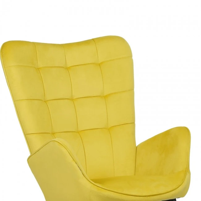 Armchair with footstool Dorita pakoworld velvet yellow-leg black metal 68.5x76x103cm