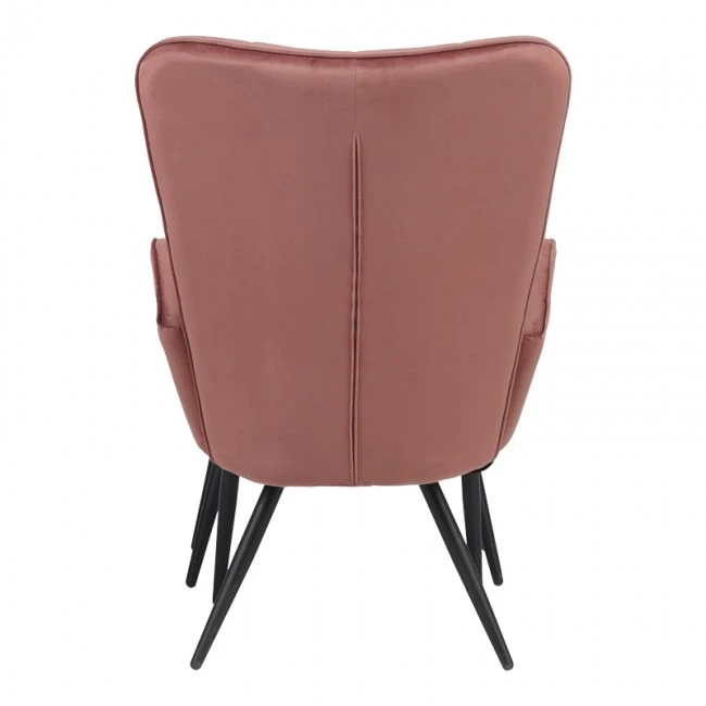 Armchair with footstool Dorita pakoworld velvet rotten apple-leg black metal 68.5x76x103cm