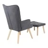 Armchair with footstool Melisia pakoworld fabric dark grey-natural color wooden leg 59x67x94cm