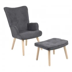 Armchair with footstool Melisia pakoworld fabric dark grey-natural color wooden leg 59x67x94cm Armchair with footstool Melisia pakoworld fabric dark grey-natural color wooden leg 59x67x94cm