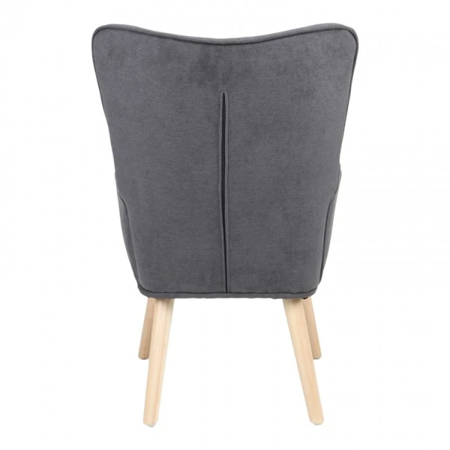 Armchair with footstool Melisia pakoworld fabric dark grey-natural color wooden leg 59x67x94cm