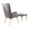 Armchair with footstool Melisia pakoworld velvet grey-natural color wooden leg 59x67x94cm