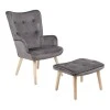 Armchair with footstool Melisia pakoworld velvet grey-natural color wooden leg 59x67x94cm
