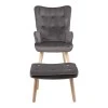 Armchair with footstool Melisia pakoworld velvet grey-natural color wooden leg 59x67x94cm