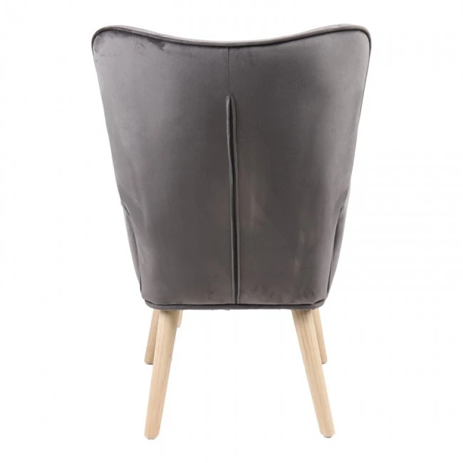 Armchair with footstool Melisia pakoworld velvet grey-natural color wooden leg 59x67x94cm