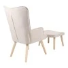 Armchair with footstool Melisia pakoworld fabric beige-natural color wooden leg 59x67x94cm
