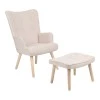 Armchair with footstool Melisia pakoworld fabric beige-natural color wooden leg 59x67x94cm