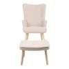 Armchair with footstool Melisia pakoworld fabric beige-natural color wooden leg 59x67x94cm