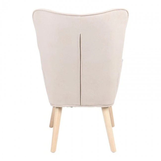 Armchair with footstool Melisia pakoworld fabric beige-natural color wooden leg 59x67x94cm