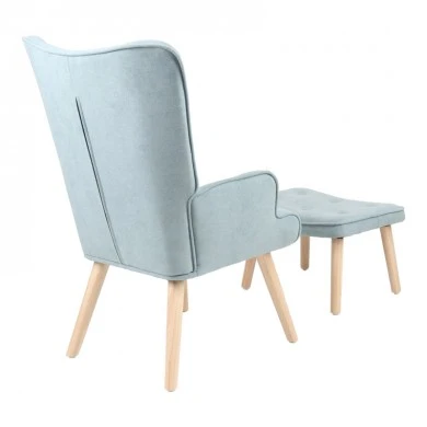 Armchair with footstool Melisia pakoworld mint green fabric -natural color wooden leg 59x67x94cm