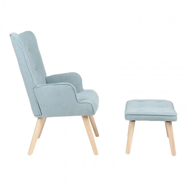 Armchair with footstool Melisia pakoworld mint green fabric -natural color wooden leg 59x67x94cm