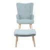 Armchair with footstool Melisia pakoworld mint green fabric -natural color wooden leg 59x67x94cm