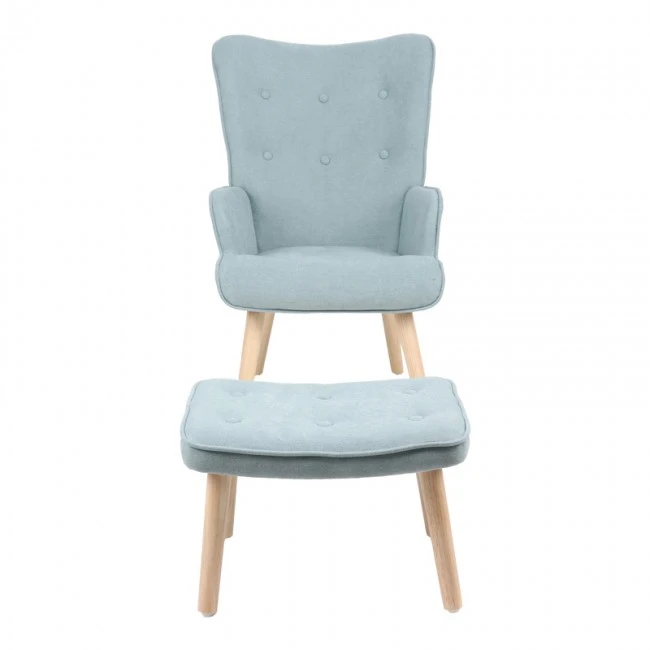Armchair with footstool Melisia pakoworld mint green fabric -natural color wooden leg 59x67x94cm