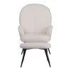 Armchair with footstool Qarar pakoworld boucle fabric in white shade with black metal legs 67.5x67.5x106cm