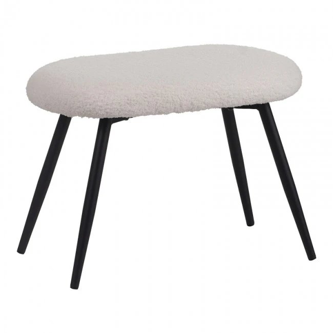 Armchair with footstool Qarar pakoworld boucle fabric in white shade with black metal legs 67.5x67.5x106cm