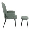 Armchair with footstool Qarar pakoworld boucle fabric in light green shade with black metal legs 67.5x67.5x106cm