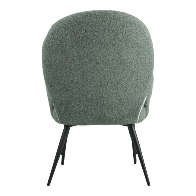 Armchair with footstool Qarar pakoworld boucle fabric in light green shade with black metal legs 67.5x67.5x106cm