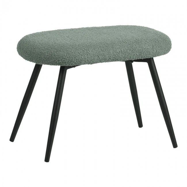 Armchair with footstool Qarar pakoworld boucle fabric in light green shade with black metal legs 67.5x67.5x106cm