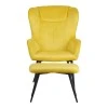 Armchair with footstool Rueda pakoworld velvet in yellow shade with black metal legs 71.5x66.5x99cm