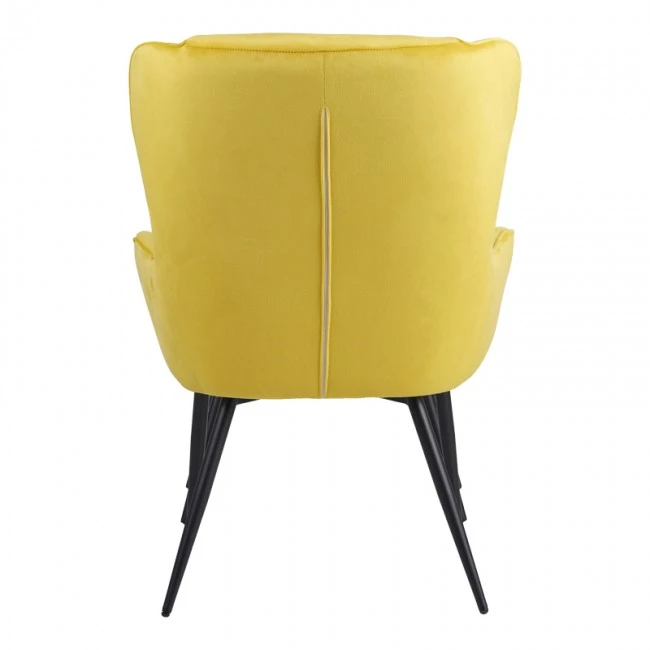 Armchair with footstool Rueda pakoworld velvet in yellow shade with black metal legs 71.5x66.5x99cm
