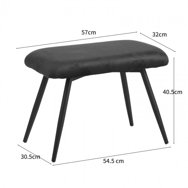 Armchair with footstool Rueda pakoworld velvet in yellow shade with black metal legs 71.5x66.5x99cm