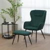 Armchair with footstool Rueda pakoworld velvet in dark green shade with black metal legs 71.5x66.5x99cm