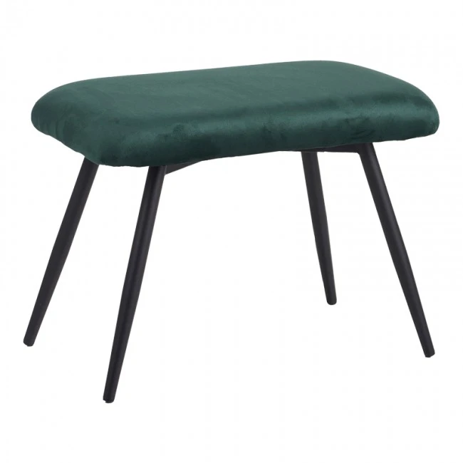 Armchair with footstool Rueda pakoworld velvet in dark green shade with black metal legs 71.5x66.5x99cm