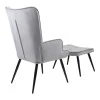 Armchair with footstool Siella pakoworld grey velvet-black metal leg 59x67x94cm