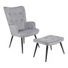 Armchair with footstool Siella pakoworld grey velvet-black metal leg 59x67x94cm