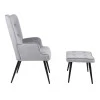Armchair with footstool Siella pakoworld grey velvet-black metal leg 59x67x94cm