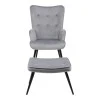 Armchair with footstool Siella pakoworld grey velvet-black metal leg 59x67x94cm