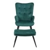 Armchair with footstool Siella pakoworld dark green velvet-black metal leg 59x67x94cm