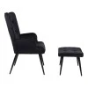 Armchair with footstool Siella pakoworld black velvet-black metal leg 59x67x94cm
