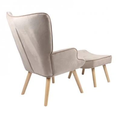 Armchair with footstool Vivienne pakoworld velvet fabric beige-natural leg 75x69x96cm