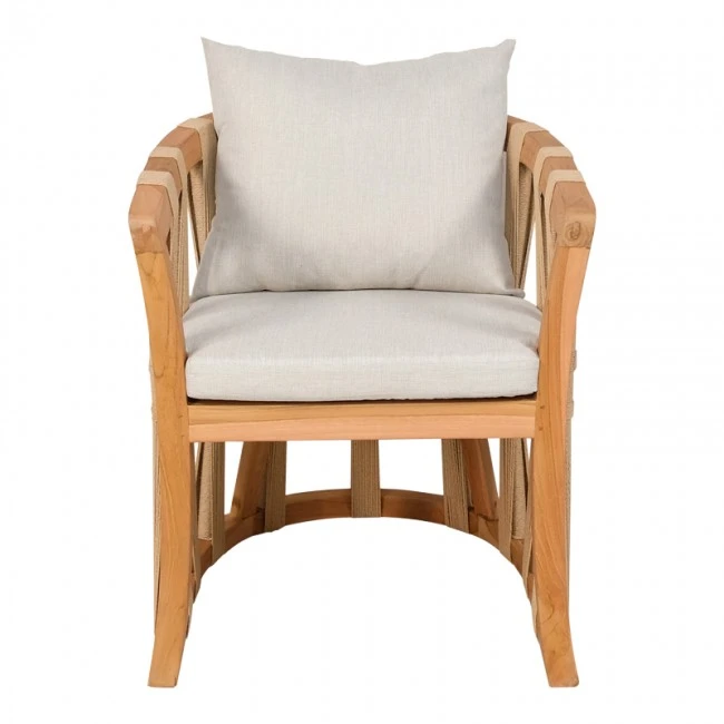 Armchair Morani pakoworld teak wood skeleton and fabric in natural shade 61x66x75cm