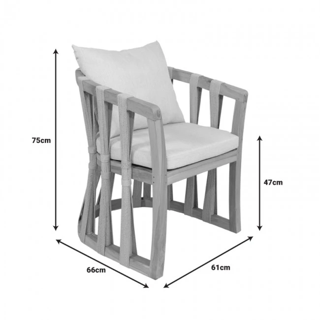 Armchair Morani pakoworld teak wood skeleton and fabric in natural shade 61x66x75cm