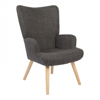 Armchair Gerlina pakoworld dark grey fabric and legs in natural color 71x64x94cm