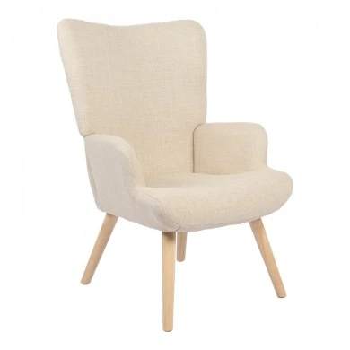 Armchair Gerlina pakoworld cream fabric and legs in natural color 71x64x94cm