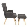 Armchair with footstool Gerlina pakoworld dark grey fabric and legs in natural color 71x64x94cm
