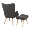Armchair with footstool Gerlina pakoworld dark grey fabric and legs in natural color 71x64x94cm