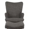 Armchair with footstool Gerlina pakoworld dark grey fabric and legs in natural color 71x64x94cm