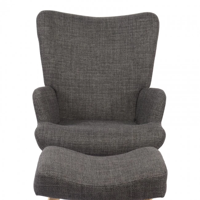 Armchair with footstool Gerlina pakoworld dark grey fabric and legs in natural color 71x64x94cm