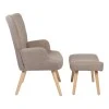 Armchair with footstool Gerlina pakoworld grey-beige fabric and legs in natural color 71x64x94cm