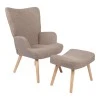 Armchair with footstool Gerlina pakoworld grey-beige fabric and legs in natural color 71x64x94cm
