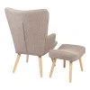 Armchair with footstool Gerlina pakoworld grey-beige fabric and legs in natural color 71x64x94cm