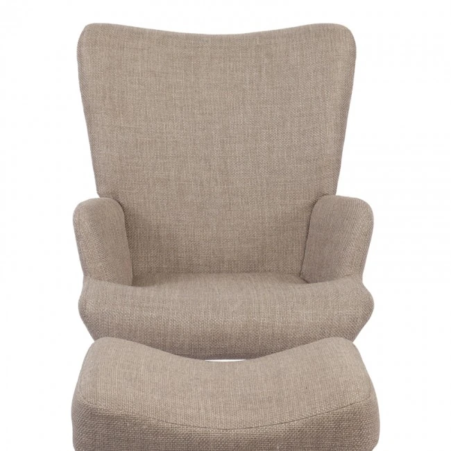 Armchair with footstool Gerlina pakoworld grey-beige fabric and legs in natural color 71x64x94cm