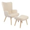 Armchair with footstool Gerlina pakoworld cream fabric and legs in natural color 71x64x94cm