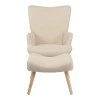 Armchair with footstool Gerlina pakoworld cream fabric and legs in natural color 71x64x94cm