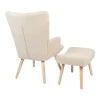 Armchair with footstool Gerlina pakoworld cream fabric and legs in natural color 71x64x94cm